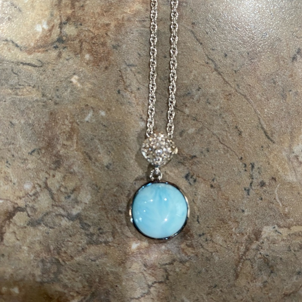 Silver and Blue Circular Pendant Necklace